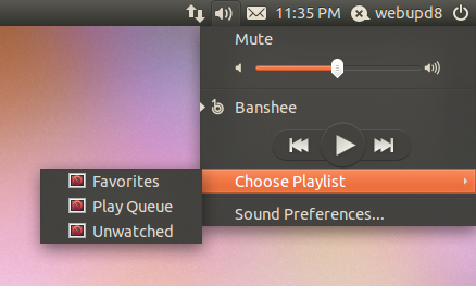 Звуковое меню теперь поддерживает списки воспроизведения в Ubuntu 11.04 Natty Narwhal Alpha 2