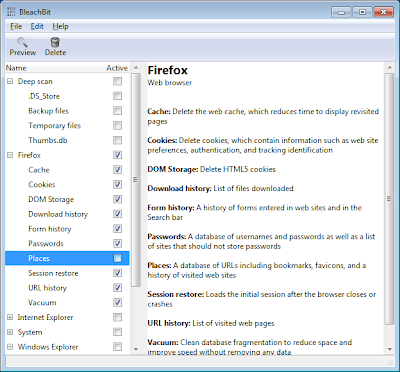 BleachBit 0.8.1 screenshot on Windows 7 in English showing Firefox
