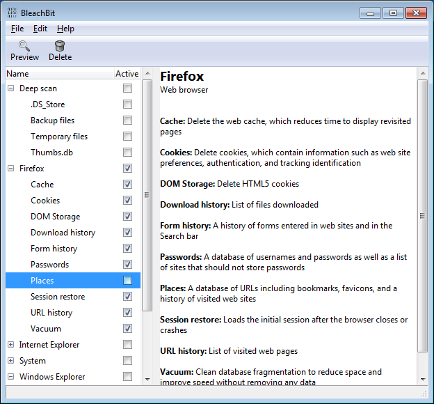 Screenshot for BleachBit 0.9.1