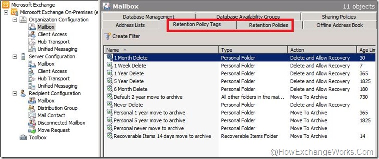 Retention policies and tag in 2010 sp1