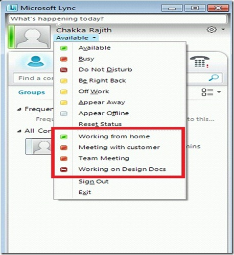Custom states visible in lync 2010