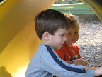 Will (Cole's best friend) and Cole in the "Bat Mobile"