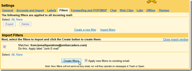How to import GMail Filters Apply imported filters
