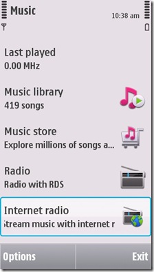 Internet Radio to music menu N97 Internet Radio to music menu N97