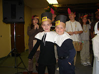 Josh and a school buddy during the Thanksgiving program at their school