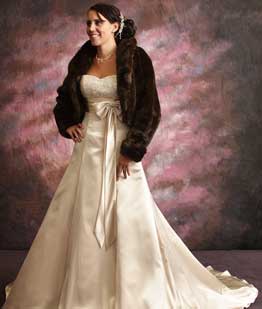 great winter bridal gown with brown fur jacket