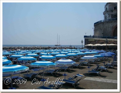 Ciao Amalfi Coast Blog Atrani Beach Blue Umbrellas