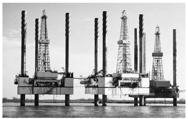 Offshore oil rig at Sabine Pass, Texas.