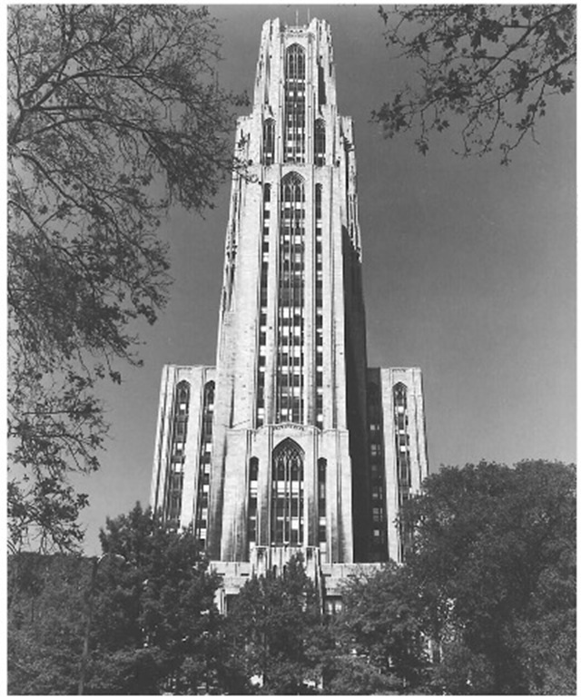 The Cathedral of Learning at the University of Pittsburgh is the centerpiece of Pittsburgh's Civic Center.