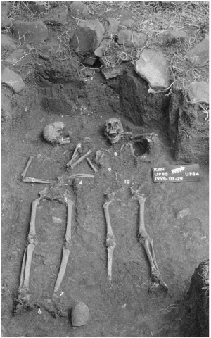  Exposed human remains in situ. Note arrow, scale, date and other particulars indicated. 1-10, Detail indicated on photograph.