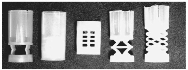 Different designs of plastic cup wads.