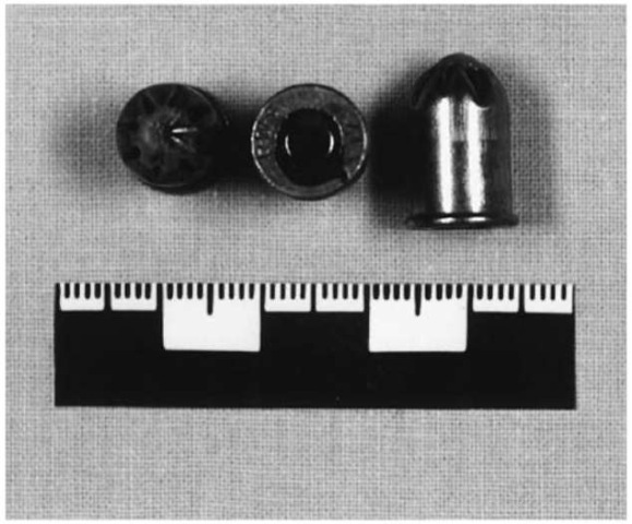 Blank ammunition for captive-bolt stunners. Cattle-killing cartridges RWS 9 x 17 mm; the case mouth is sealed by crimping the metal and inserting a wax plug. The strength of the cartridge is designated by a green color marking on the base of the case