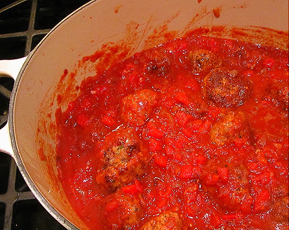 Meatballs, Simmering in Sauce