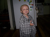 Caleb in Daddy's shirt