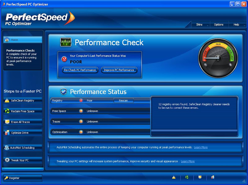 Main Menu Perfect Speed PC Optimizer