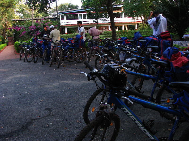 Cycles parked at restaurant for breakfast