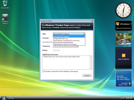 Windows 7 feedback button