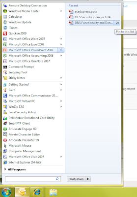 accessing start menu jump lists Windows 7 Explorer Shell