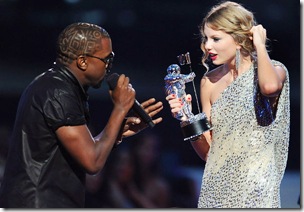 Kanye West takes the microphone from Taylor Swift and speaks onstage during the 2009 MTV Video Music Awards at Radio City Music Hall on September 13, 2009 in New York City.
2009 MTV Video Music Awards - Show
Radio City Music Hall
New York, NY United States
September 13, 2009
Photo by Kevin Mazur/WireImage.com

To license this image (16951148), contact WireImage.com