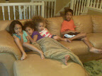 The cousins watchin a movie