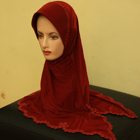 Jilbab Praktis Bordir [JP11] Motif Bola Kecil warna merah