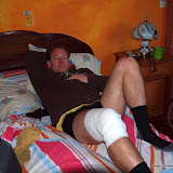 lädiertes Knie nach dem Zusammenstoß mit einem Schaaf