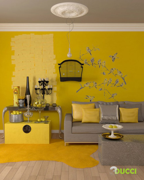 yellow living room color theme design