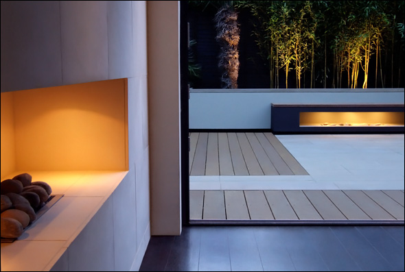modern interior terrace design with lighting