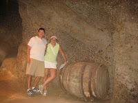 Erika and I in the cellar where they discovered the sparkling wine!