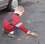 Matthew smashing rocks