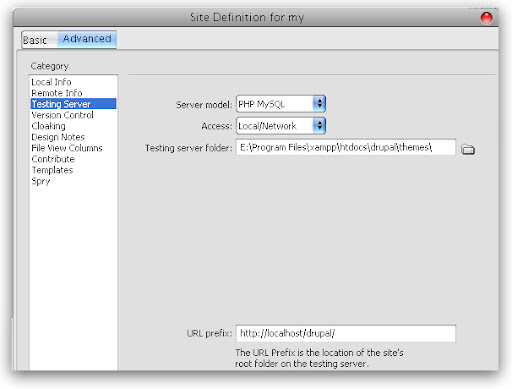 Define Testing Server in Dreamweaver For Drupal Themes