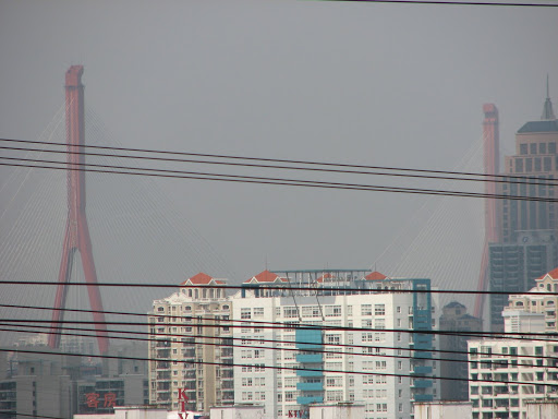 From our room we could see the suspension columes of the Nanpu Bridge.