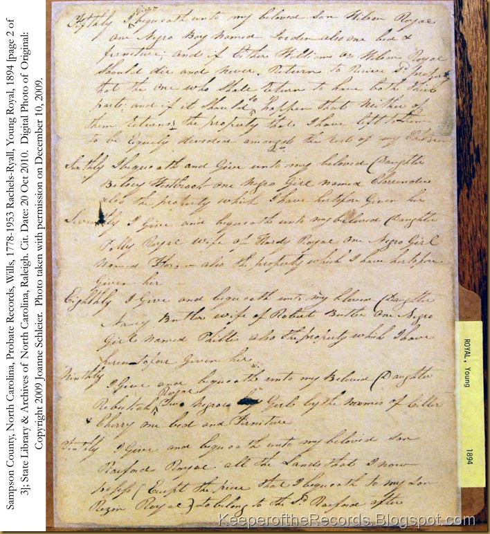 Young Royal, 1894 Will Page 2 of 3 Young Royal, 1894 Will Page 2 of 3