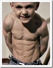 Five-year-old Giuliano Stroe shows off his impressive physique