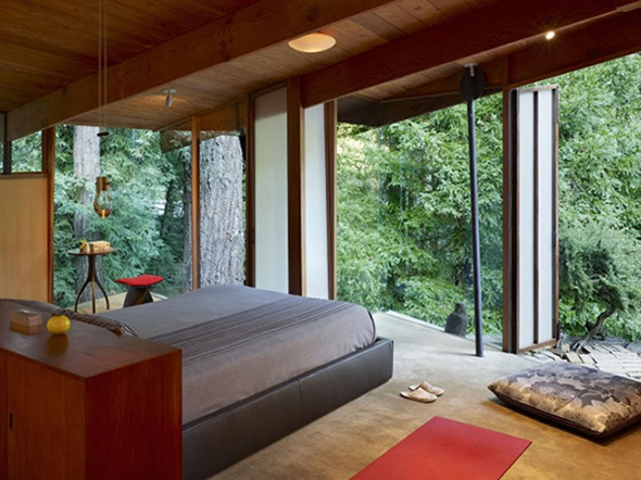 natural bedroom interior design in timber house
