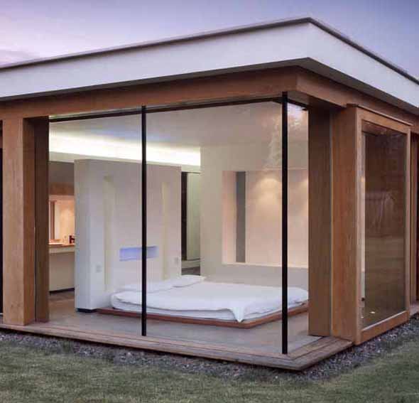 modern large glass house bedroom design ideas