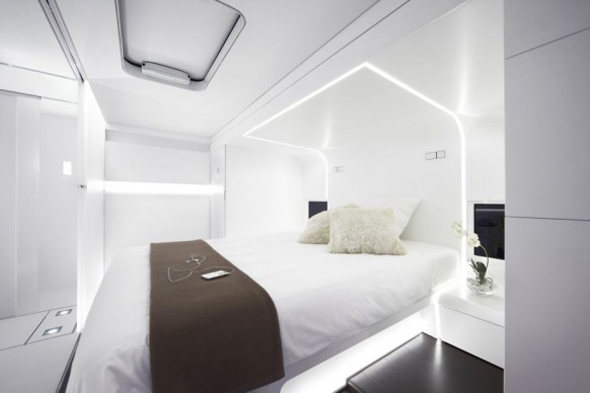 elegant white bedroom interior layout in caravans