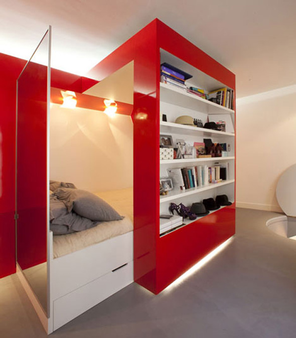Elegant Red Nest Modular Decoration Furniture In Small Apartment Space Design