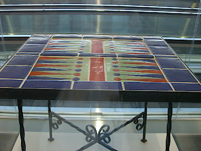 Backgammon tile table, original iron base