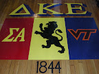 The DKE flag and letters painted by Brian Moody (Spring '01) and his mom on the floor of the foyer of the DKE House in August 2002, after post-fire renovations were completed.