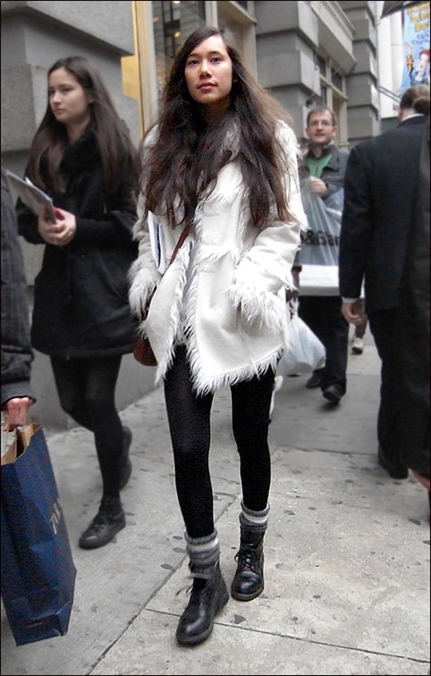 w white fur lined coat leggings