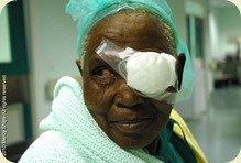 Post Op cataract patient returns to the recovery ward.