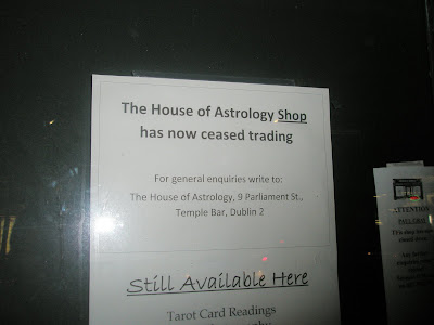 sign on door of House of Astrology shop, Temple Bar, Dublin reading 