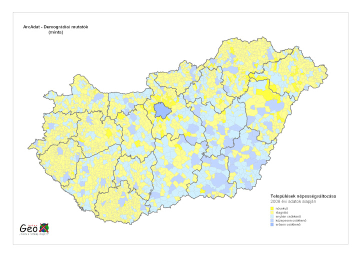 Magyarországi települések népességváltozása ArcAdat - Demográfia (minta)
