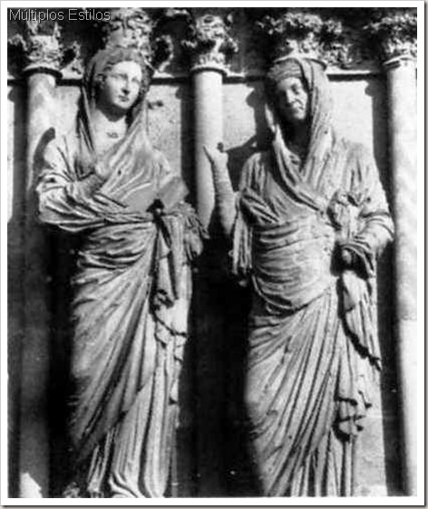 A Visitação, estátuas de jamba da fachada oeste da Catedral de Reims. C.1225-90, França.