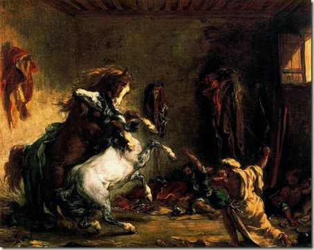Cavalos Árabes lutando numa estrebaria, Eugène Delacroix, 1860 Cavalos Árabes lutando numa estrebaria, Eugène Delacroix, 1860