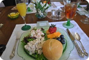 bridal luncheon - chicken salad, shrimp salad, fruit, mimosas, tea