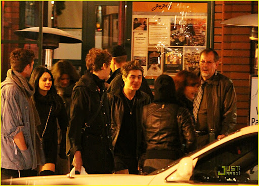 Zac Efron and Vanessa Hudgens spent a saturday night dining with close friends in Vancouver Canada. The cuddly couple were spotted at local seafood restaurant "Joe Forte's" with a large group of friends, perhaps celebrating Vanessa's birthday early (Dec 14th). The arrived early in the evening and stayed until the restaurant closed. The couple held hands as they chauffeured their friends back to the hotel in a white stretch limo to keep the party going. <P> Pictured: Zac Efron and Vanessa Hudgens <P> <B>Ref: SPL138152 051209 EXCLUSIVE</B><BR/> Picture by: R Chiang / Splash News<BR/> </P><P> <B>Splash News and Pictures</B><BR/> Los Angeles: 310-821-2666<BR/> New York: 212-619-2666<BR/> London: 870-934-2666<BR/> photodesk@splashnews.com<BR/> </P>