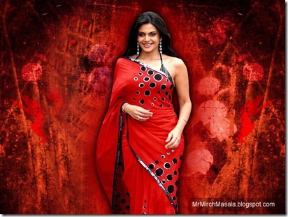 Mandira Bedi Looking Sexy in a Red Saree - Hot Wallpaper/Picture...