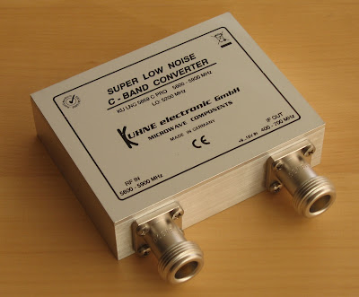 Close-up the KU LNC 5659 C PRO low noise downconverter (LNC) from Kuhne Electronic.